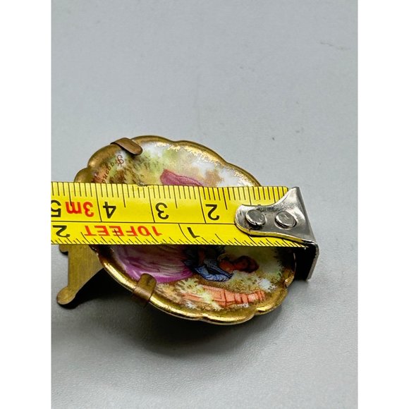 Vintage Decorative Limoges Miniature Plate Dish with Stand Holder Romantic Scene - Picture 6 of 6